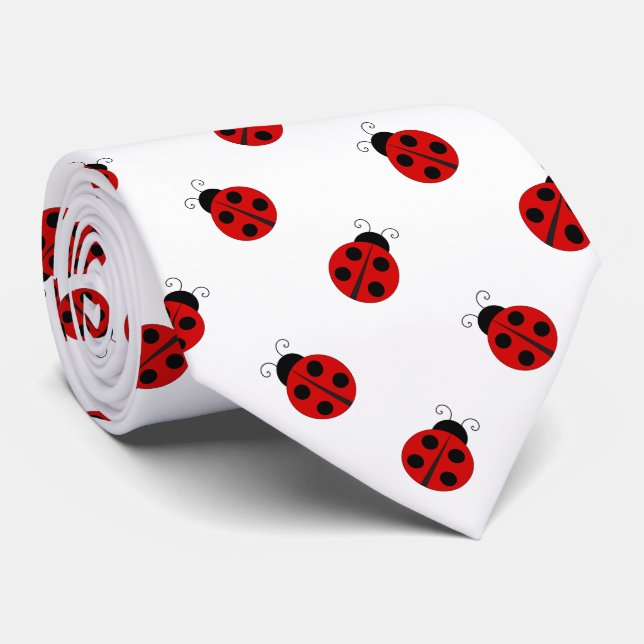 Ladybug White Background Tie (Rolled)