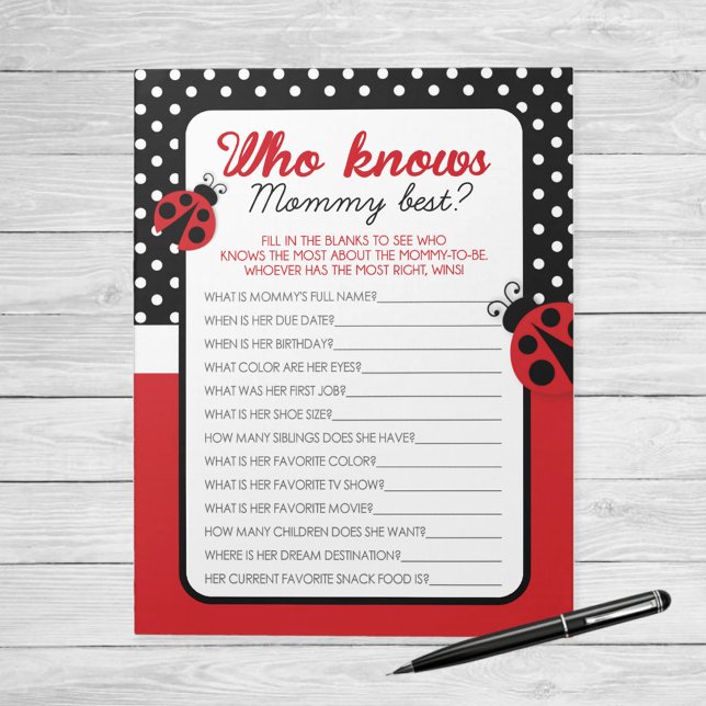 Ladybug Who Knows Mummy Best Baby Game Pack Notepad (Ladybug Who Knows Mommy Best Baby Shower Game)
