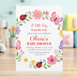 Ladybug Wildflower Baby Girl Shower Invitation