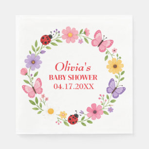 Ladybug Wildflower Baby Girl Shower Napkin