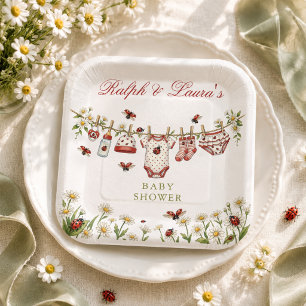 Ladybug Wildflower Girl Baby Shower Paper Plate