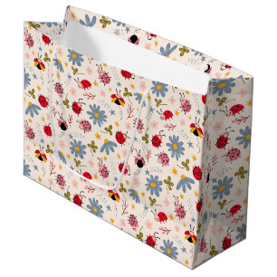 Ladybug Wildflower Pattern Large Gift Bag