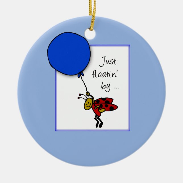 Ladybug With Blue Balloon, Thinking of You Ceramic Tree Decoration (Front)