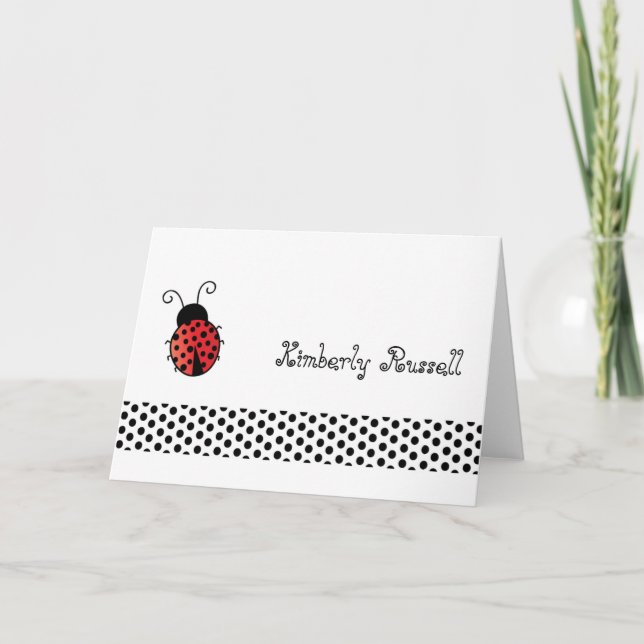 Ladybug with Dots Personalised Stationery Note Card (Front)