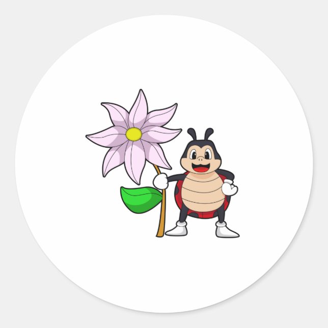 Ladybug with Flower.PNG Classic Round Sticker (Front)