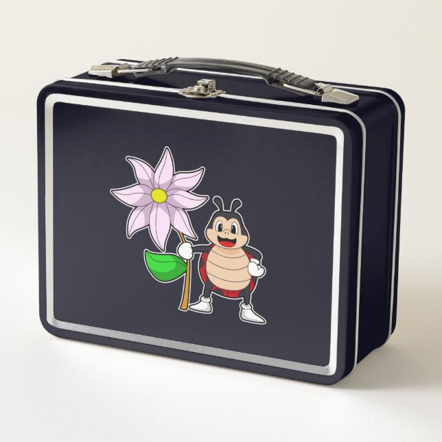 Ladybug with Flower.PNG Metal Lunch Box (Front)