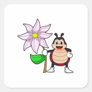 Ladybug with Flower.PNG Square Sticker