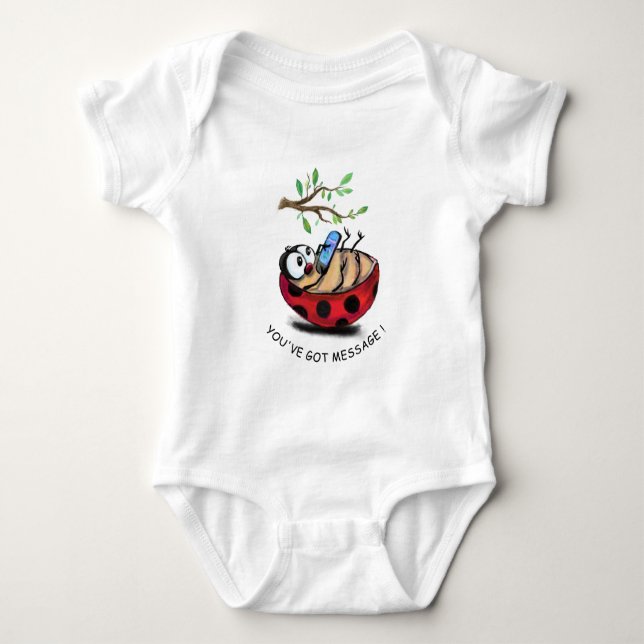 Ladybug with Phone Baby Bodysuit - Your Text  (Front)