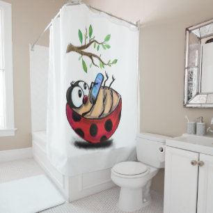 Ladybug with Phone Fun Shower Curtain Spring