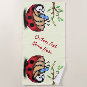 Ladybug with Phone Your Text Name Beach Towel