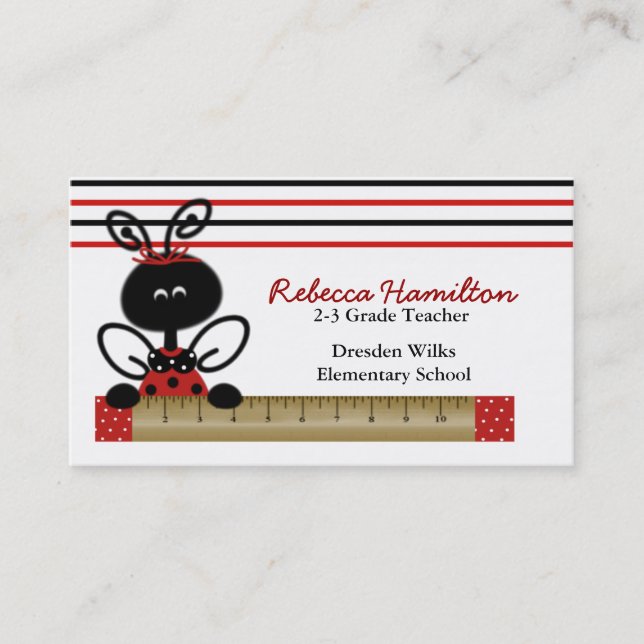 Ladybug with Ruler Teacher's Business Card (Front)