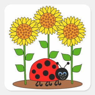 Ladybug with Sunflowers Square Sticker