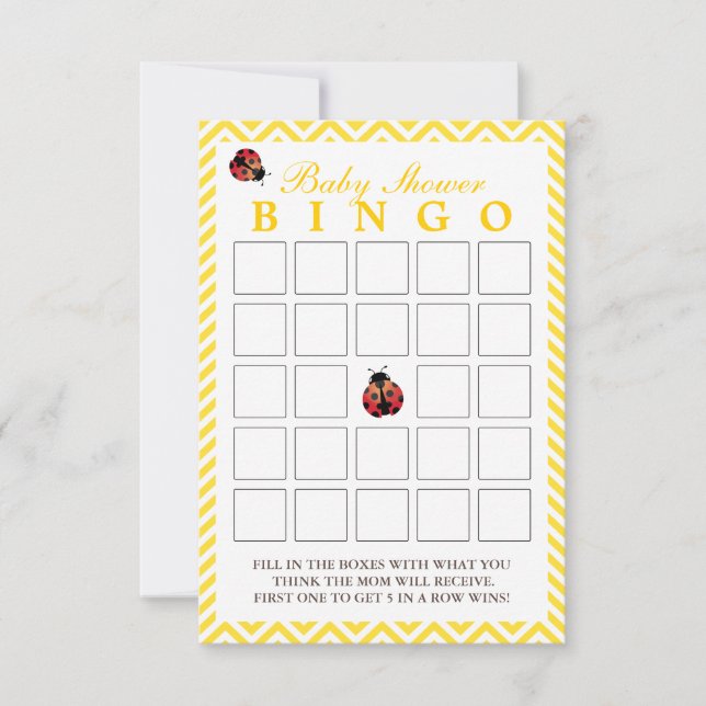 Ladybug Yellow Chevron Baby Shower Bingo Cards (Front)