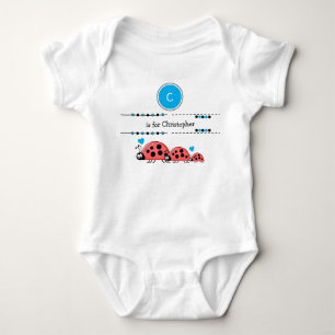 Ladybugs add name black and blue baby bodysuit
