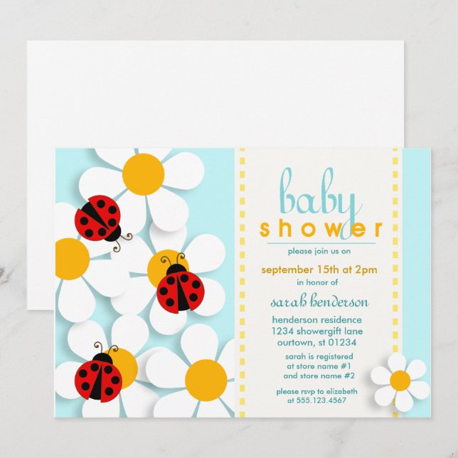 Ladybugs and Daisies Baby Shower Invitations (Front/Back)