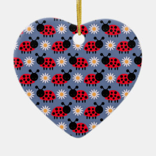 Ladybugs and Daisies Pattern Ceramic Tree Decoration