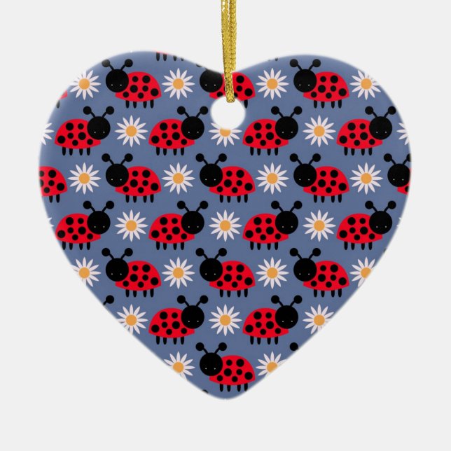 Ladybugs and Daisies Pattern Ceramic Tree Decoration (Front)