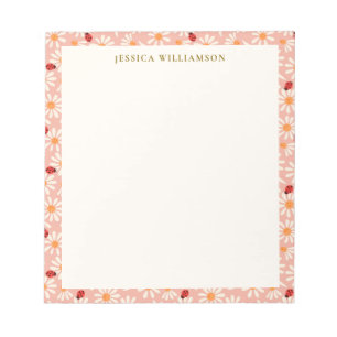Ladybugs and Daisies Personalized Name Notepad