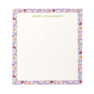 Ladybugs and Daisies Personalized Name Notepad