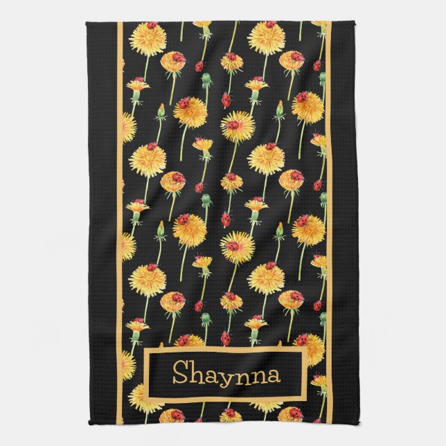 Ladybugs and Dandelions   Tea Towel (Vertical)