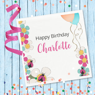 Ladybugs and Flowers Birthday Party Napkin