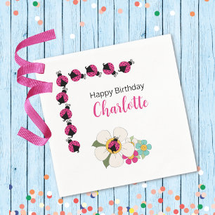 Ladybugs and Flowers Birthday Party Napkin