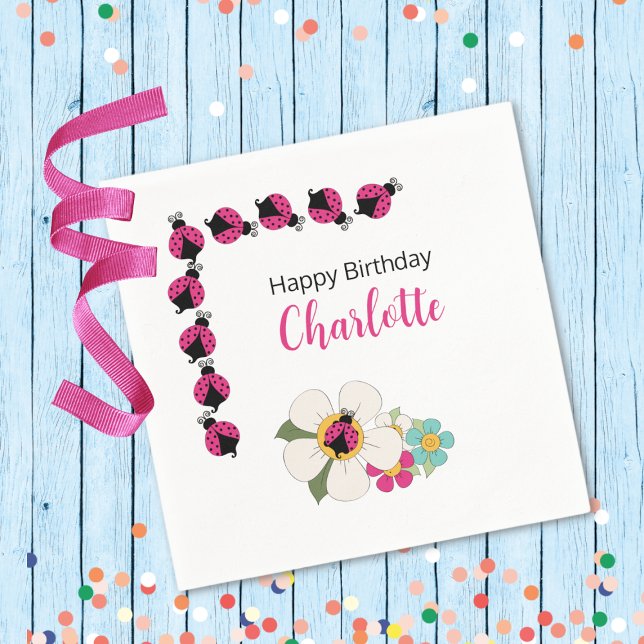 Ladybugs and Flowers Birthday Party Napkin (Creator Uploaded)