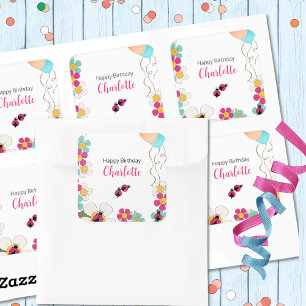 Ladybugs and Flowers Birthday Party Square Sticker