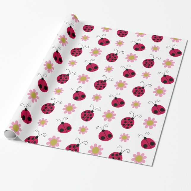 Ladybugs and Flowers Wrapping Paper (Unrolled)