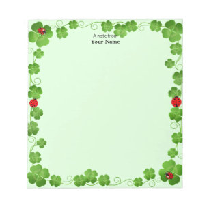 Ladybugs and Four_Leaf Clovers on Green Simple Notepad
