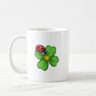 Ladybugs and Green Leaves Nature Illustration Past Coffee Mug