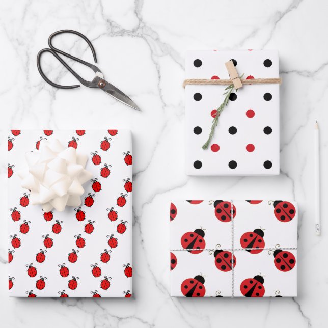 Ladybugs and Polka Dots Design  Wrapping Paper She (Front)