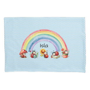 Ladybugs and Rainbow Blue Dot Kids Pillowcase