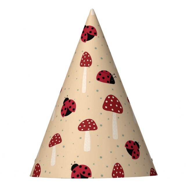 Ladybugs and Red Mushrooms Party Hat (Front)