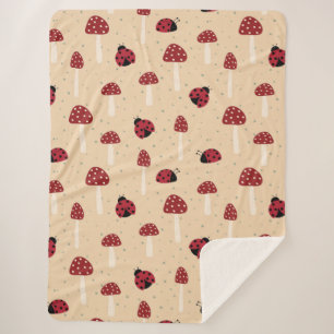 Ladybugs and Red Mushrooms Sherpa Blanket