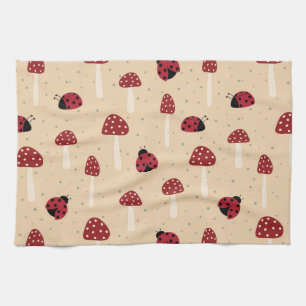 Ladybugs and Red Mushrooms Tea Towel