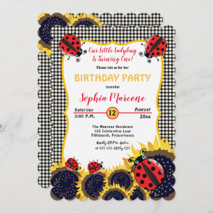 Ladybugs and Sunflowers Girl 1st Birthday Party Invitation