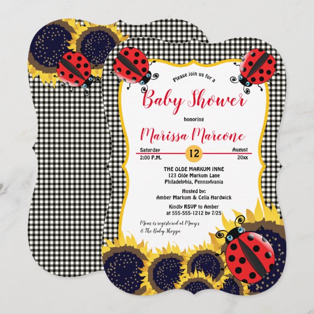 Ladybugs and Sunflowers Girl Baby Shower Invitation (Front/Back)