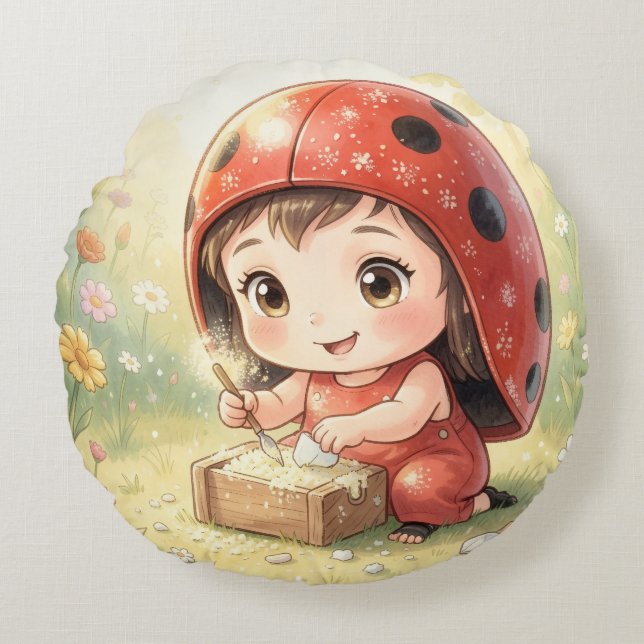 Ladybugs and the Hidden Nectar Kingdom.3 Round Cushion (Front)