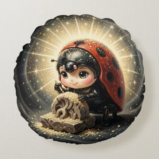 Ladybugs and the Hidden Nectar Kingdom.4 Round Cushion (Front)