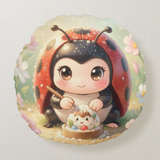 Ladybugs and the Hidden Nectar Kingdom.8 Round Cushion