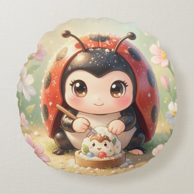 Ladybugs and the Hidden Nectar Kingdom.8 Round Cushion (Front)