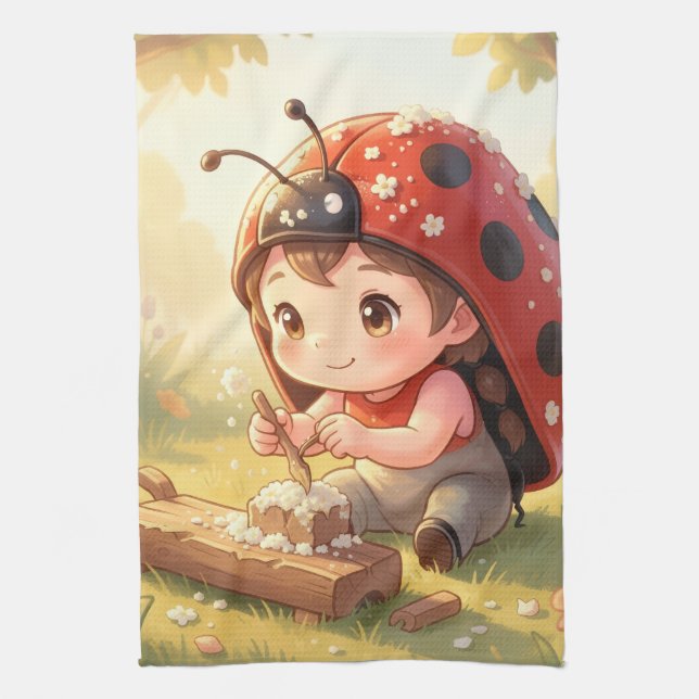 Ladybugs and the Hidden Nectar Kingdom Tea Towel (Vertical)