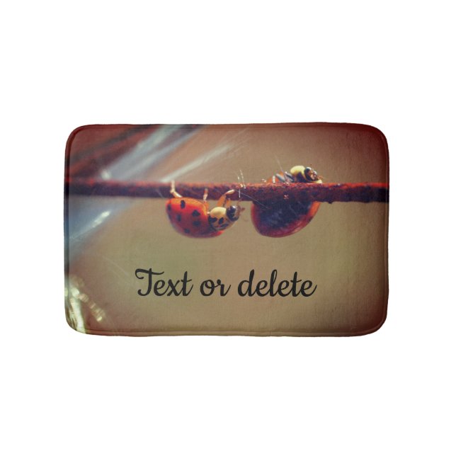 Ladybugs Balancing Close Up Personalised Bath Mat (Front)