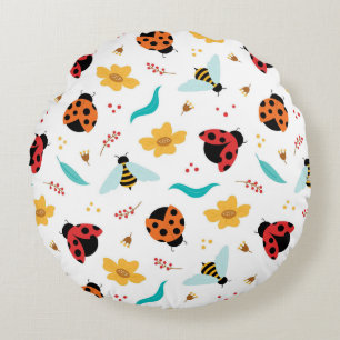 🌸 Ladybugs Bees Floral Cute Cosy Home Style 🌸 Round Cushion