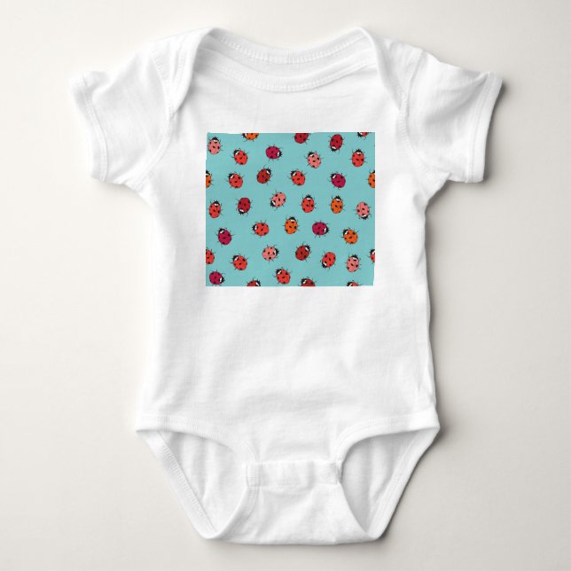 Ladybugs, blue background, charming seamless patte baby bodysuit (Front)