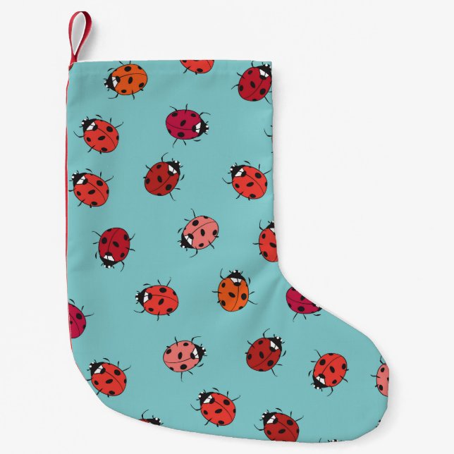 Ladybugs, blue background, charming seamless patte small christmas stocking (Front)