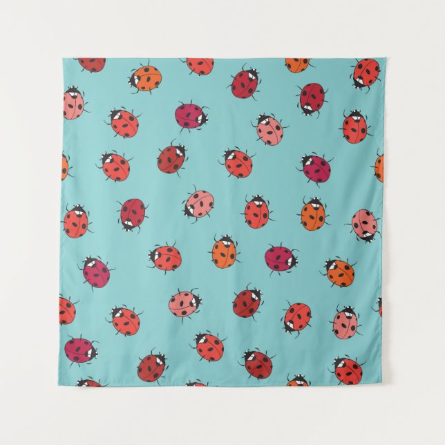 Ladybugs, blue background, charming seamless patte tapestry (Front)