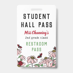 Ladybugs & Daisies Student Hall Pass ID Badge