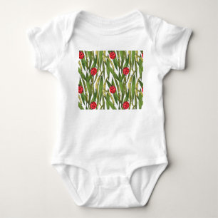 Ladybugs: daisy background watercolor pattern. baby bodysuit